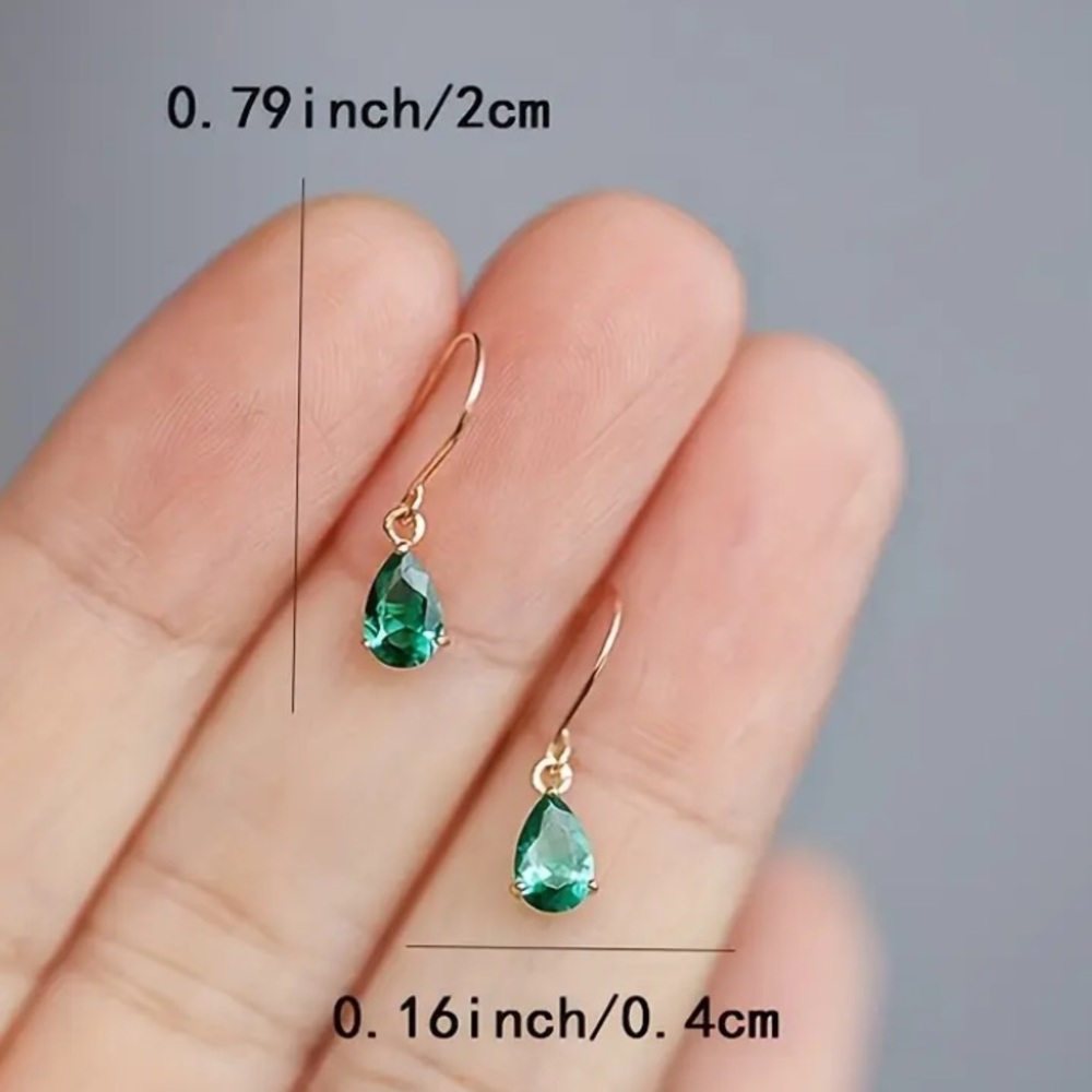 NEW Dainty Teardrop dangle Earrings in Emerald Green & Gold color May - Boutique - Picture 4 of 6